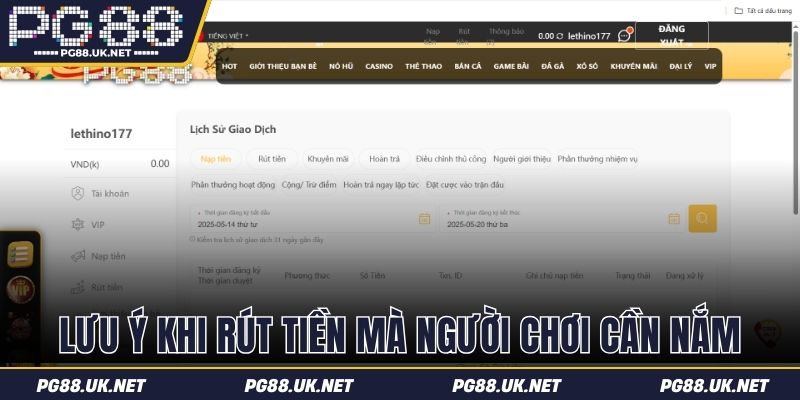 Lưu ý khi rút tiền mà người chơi cần nắm