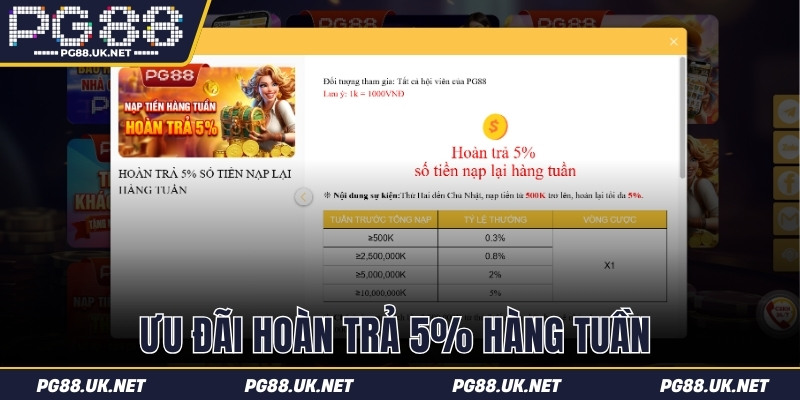 Ưu đãi hoàn trả 5% hàng tuần